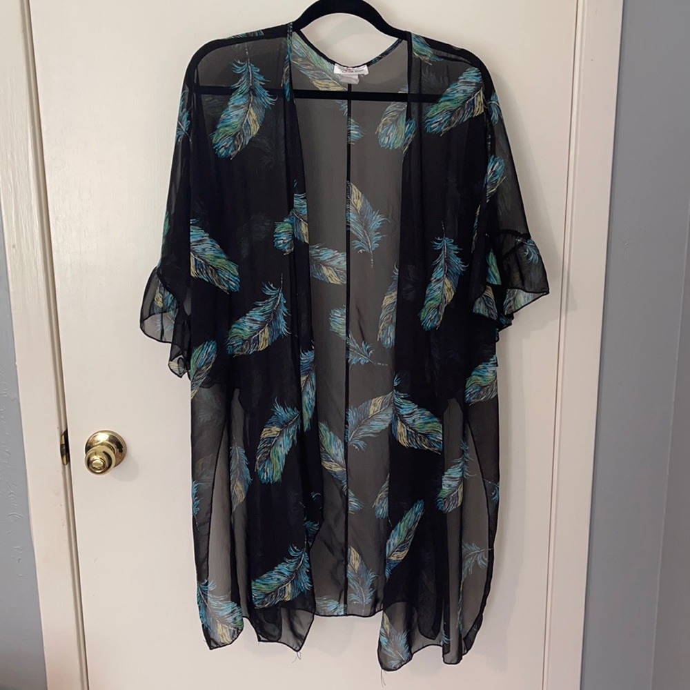 The Zig Zag Stripe sheer black feather kimono